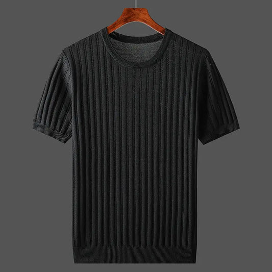 Herren Strick T-Shirt mit Rippbündchen und Rundhalsausschnitt in Regular Fit