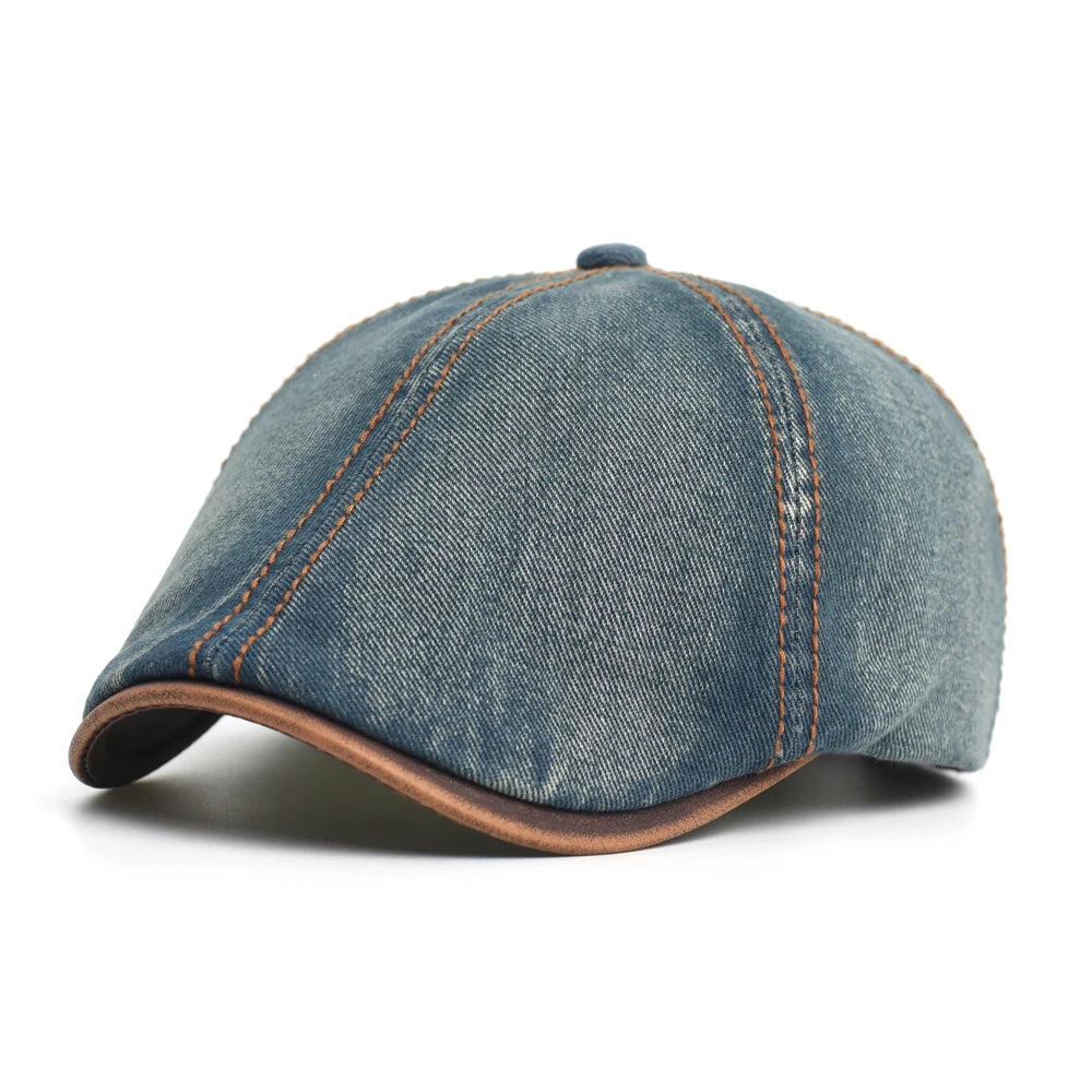 Unisex Baskenmütze In Denim Optik Mit Kontrastnähten