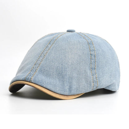 Baskenmütze im Casual Stil mit Denim Optik und Kontrastnähten