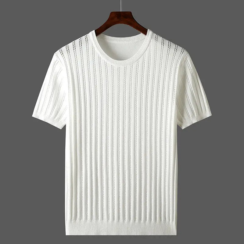 Rückansicht des Regular Fit Strick T-Shirts für Herren mit Rippbündchen