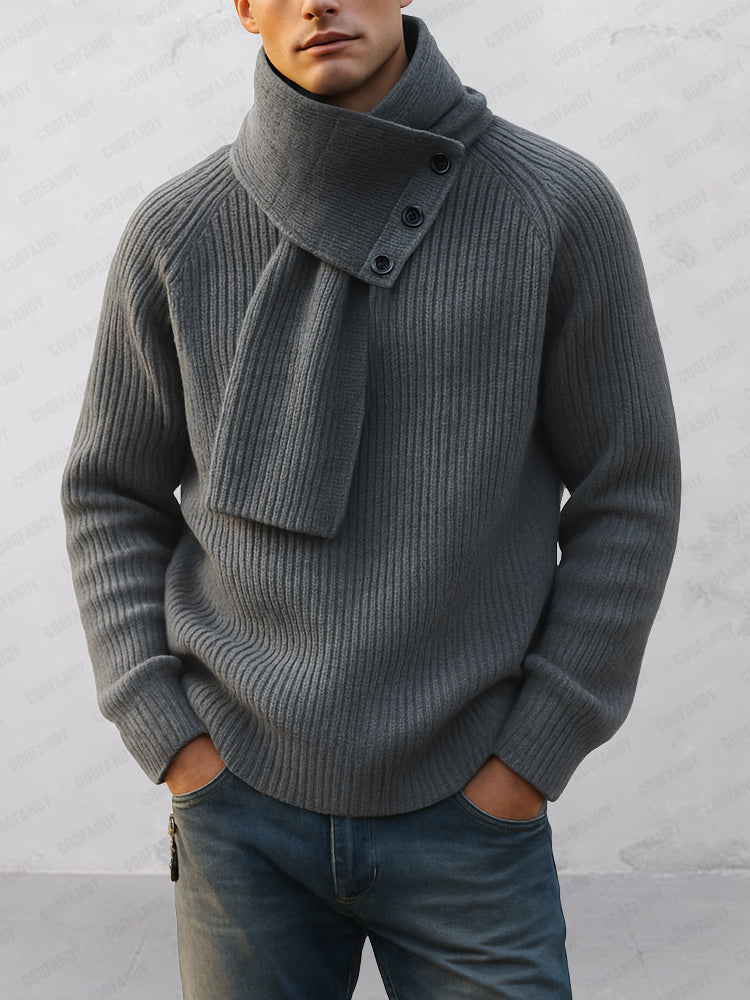 Herrenpullover mit abnehmbarem Schal und Raglanärmeln von vorn