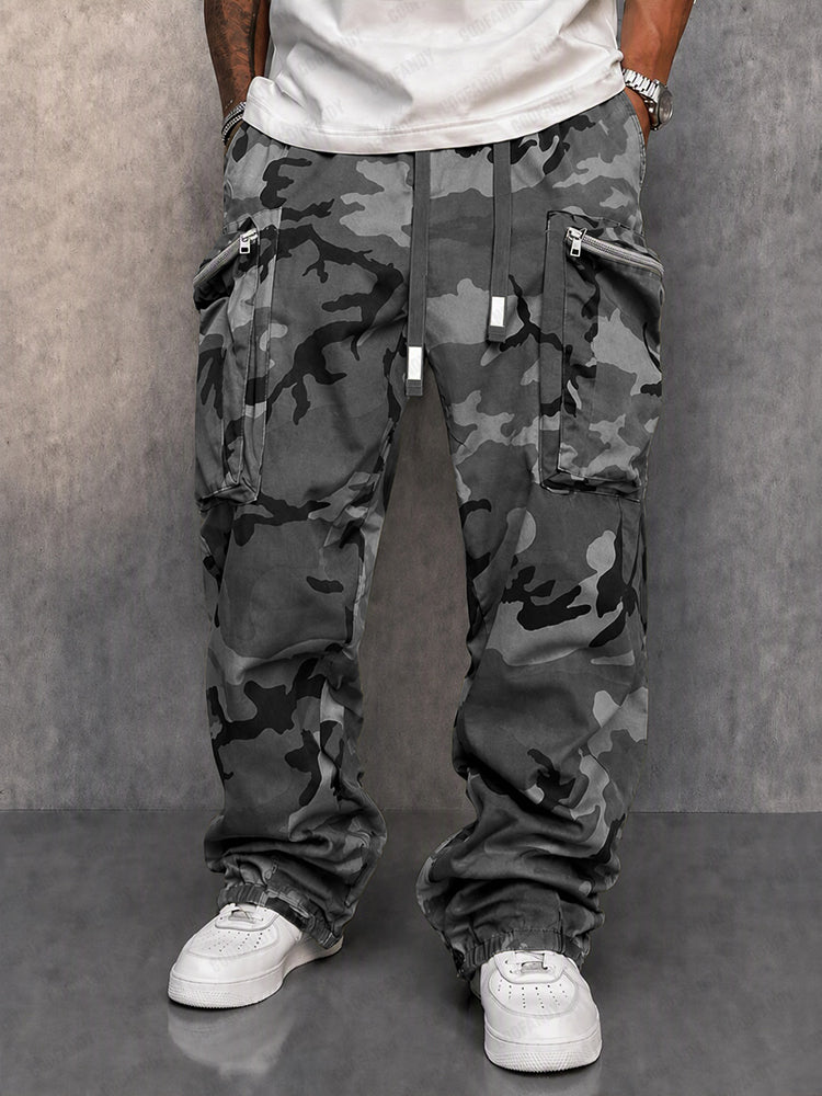 Cargo Pants with Camouflage Print and Drawstring Waist