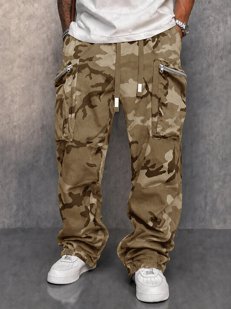 Cargo Pants with Camouflage Print and Drawstring Waist