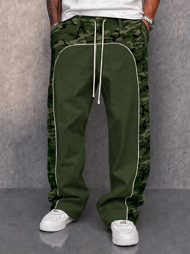 Detailansicht des Camouflage-Patchwork-Designs der Freizeithose