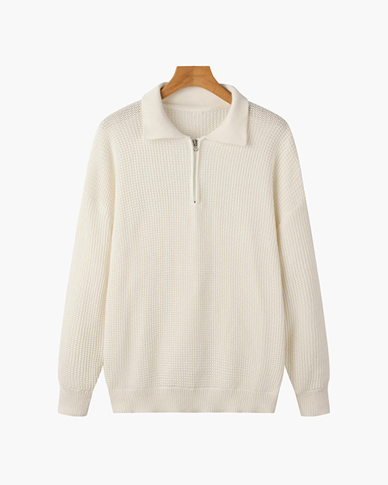 Herren Strickpullover mit Halbzip aus Baumwolle in Rückansicht