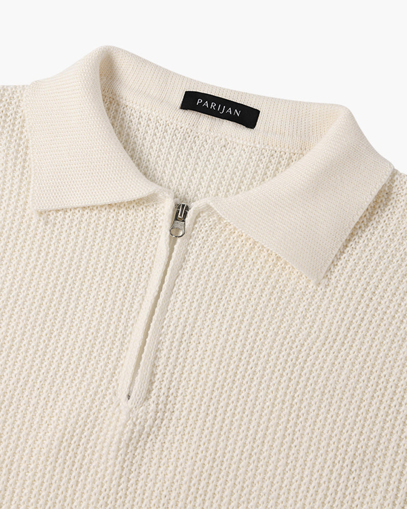 Herren Strickpullover mit Halbzip am Model in Frontalansicht