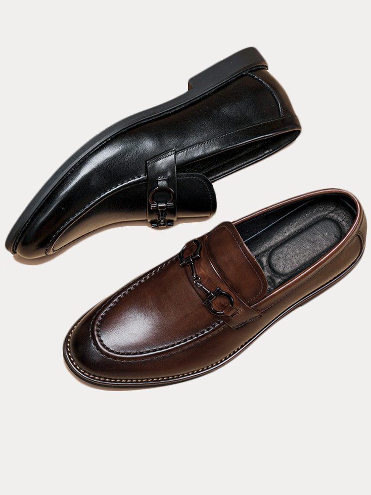 Herren-Loafer aus Leder mit sichtbarer Naht und glatter Oberfläche