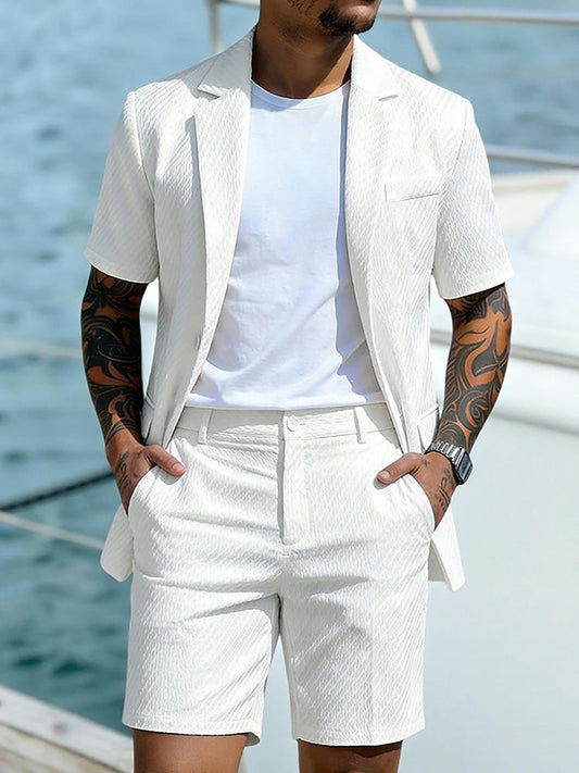 Herren Zweiteiler mit Struktur aus Blazer und Shorts in smarter Casual-Optik