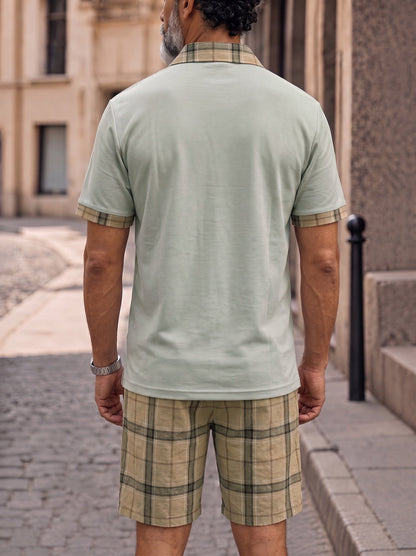 Herren Freizeit-Set mit Polo und Shorts, kompletter Look im Karomuster