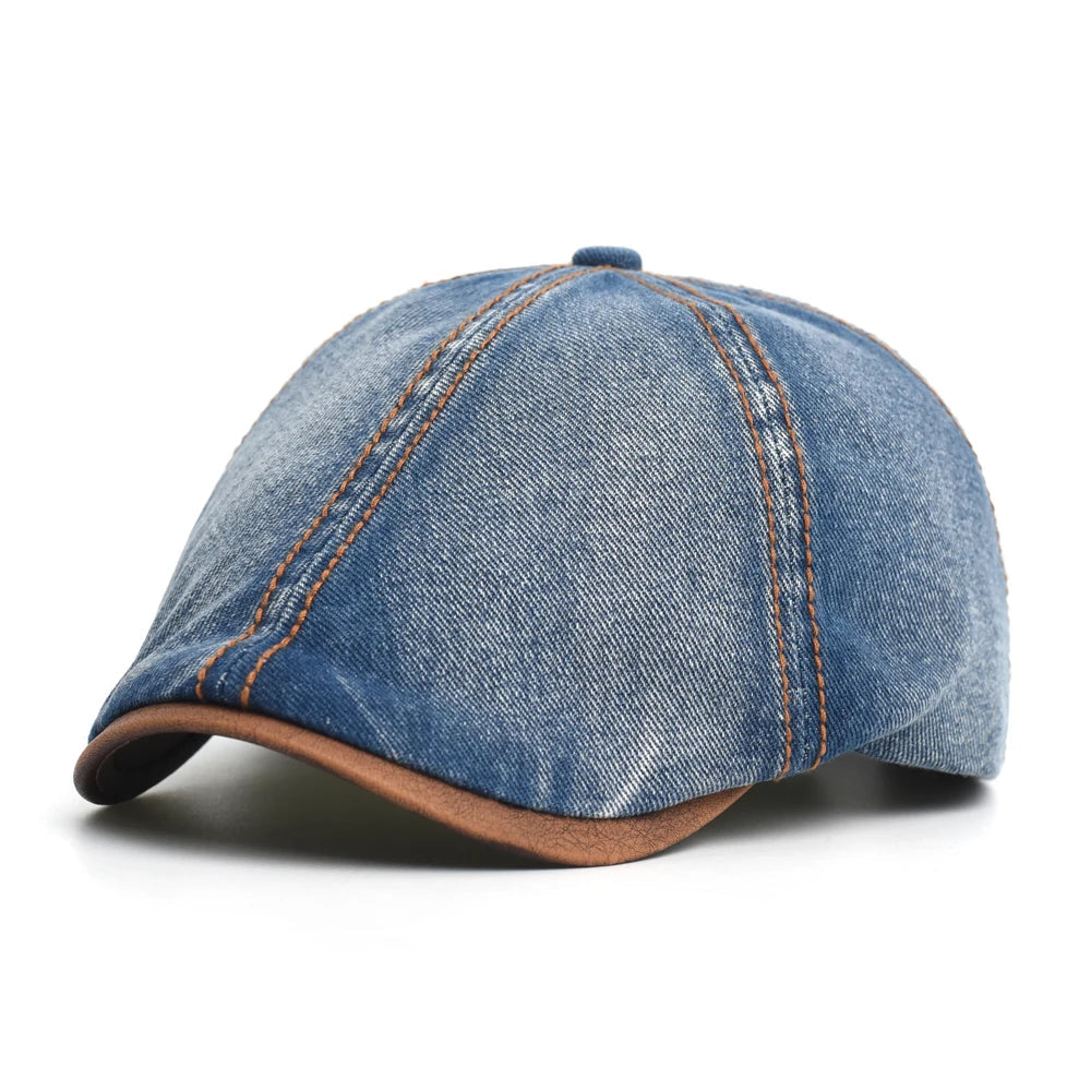 Unisex Baskenmütze In Denim Optik Mit Kontrastnähten