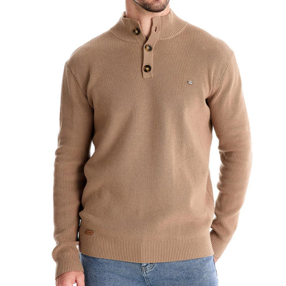 Herrenpullover mit Knopfleiste und Rippstrick von vorn