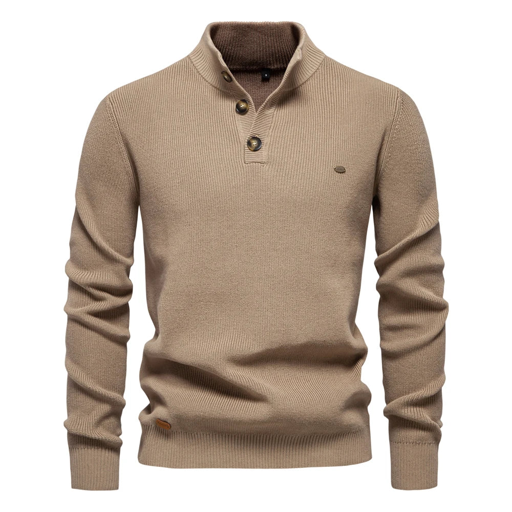 Men's Button-Placket Ribbed Knit Sweater