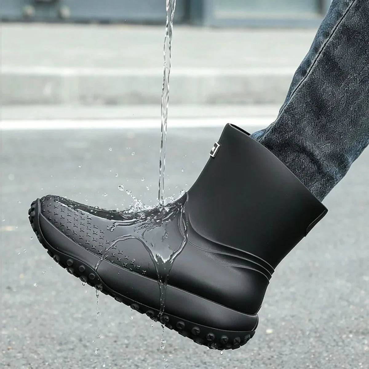 Profilsohle der Herren-Regenstiefel für sicheren Halt auf nassem Untergrund