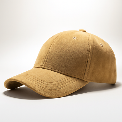 Detailaufnahme des klassischen Schirms der Wildleder-Cap