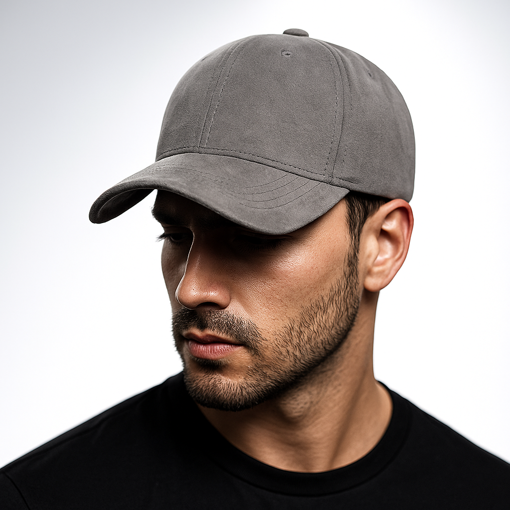Herren-Cap aus Wildleder mit klassischem Schirm von vorn