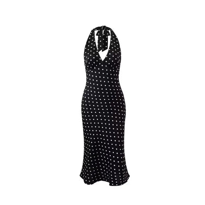 A backless summer dress with white dots