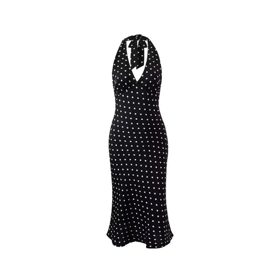 A backless summer dress with white dots
