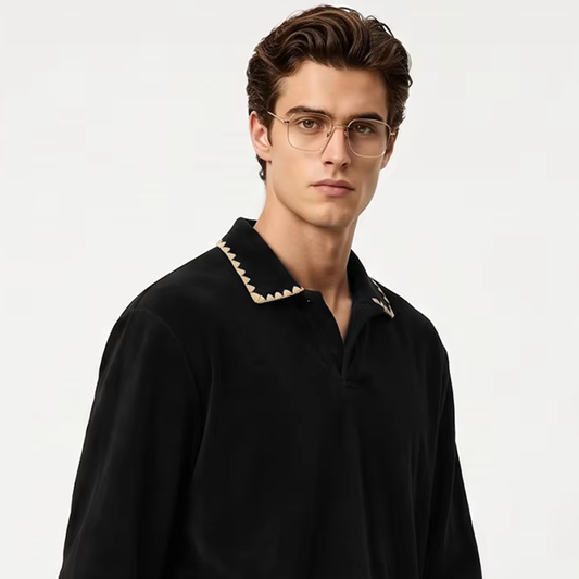 Tom Hollinger |  Herren Langarm-T-Shirt mit umgelegtem Kragen aus 360gsm Baumwolle