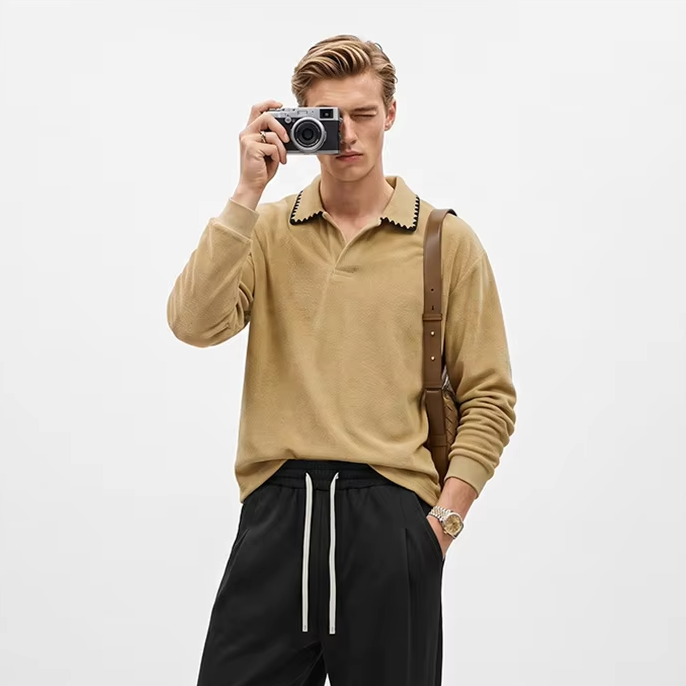 Tom Hollinger |  Herren Langarm-T-Shirt mit umgelegtem Kragen aus 360gsm Baumwolle