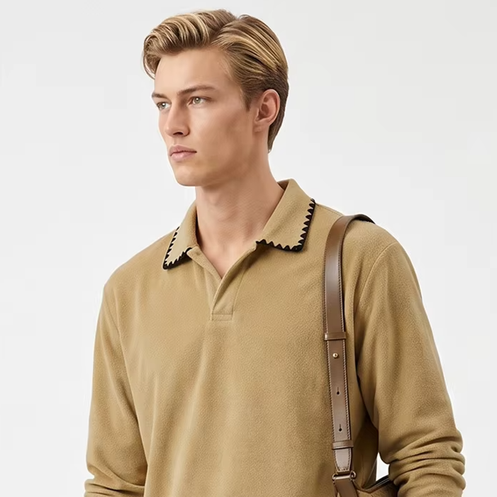 Tom Hollinger |  Herren Langarm-T-Shirt mit umgelegtem Kragen aus 360gsm Baumwolle