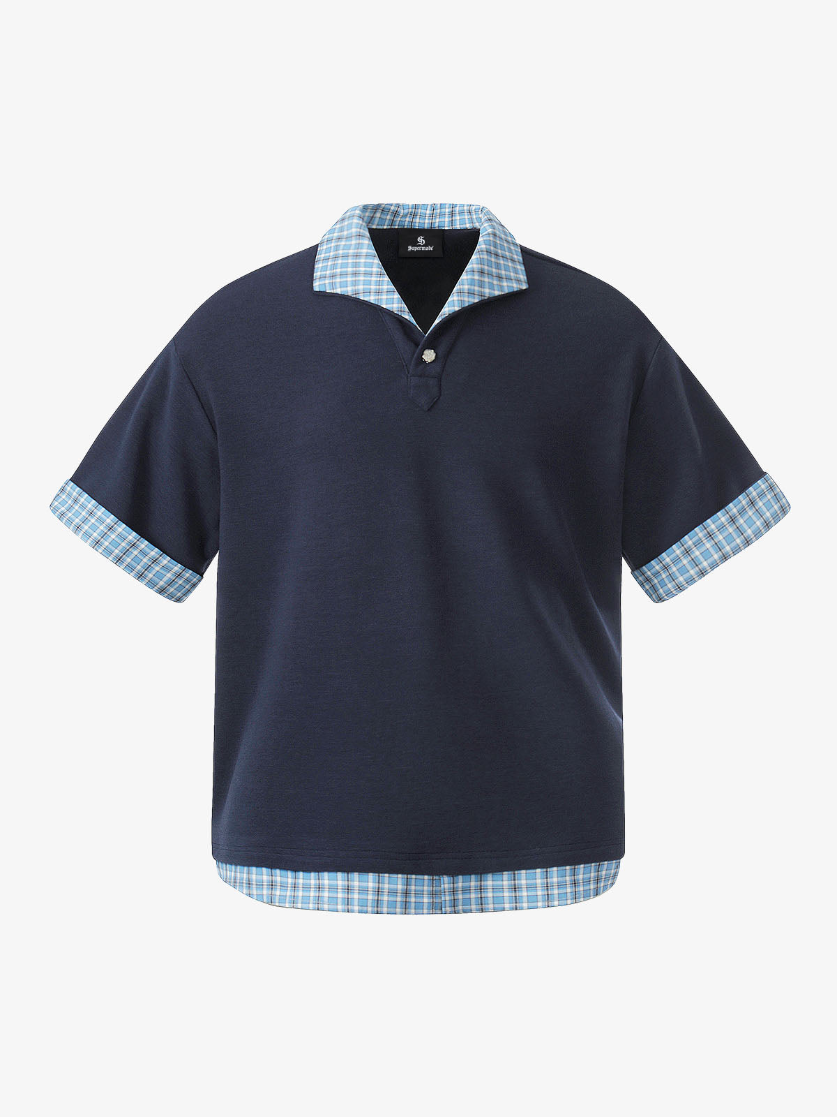 Baumwoll-Piqué-Poloshirt mit kariertem Kontrastkragen und -manschetten
