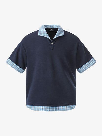 Baumwoll-Piqué-Poloshirt mit kariertem Kontrastkragen und -manschetten
