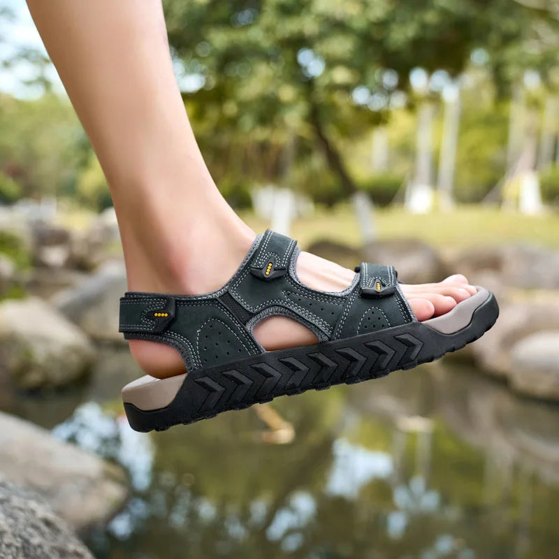 Herren Outdoor-Sandalen aus echtem Leder, atmungsaktiv, rutschfest zum Gehen