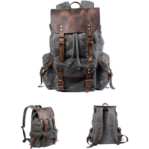 Tom Hollinger |  Wachsbeschichteter Baumwoll-Canvas Vintage Abenteurer Rucksack Braun