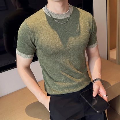 Herren Lyocell Leinen Strick Rundhals T-Shirt Atmungsaktiv