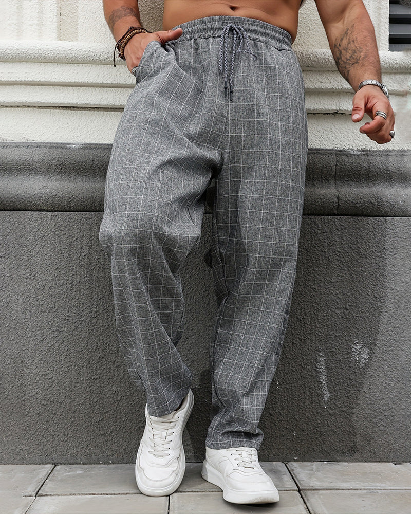 Herren Regular-Fit-Karohose mit Kordelzug und geradem Bein, Seitenansicht