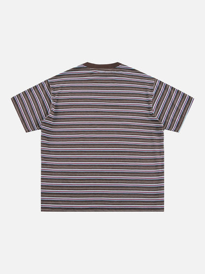 Lässiges gestreiftes Strick-T-Shirt in Braun und Gold