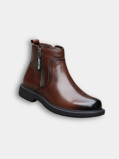 Braune Herren-Lederstiefel mit praktischem Reißverschluss