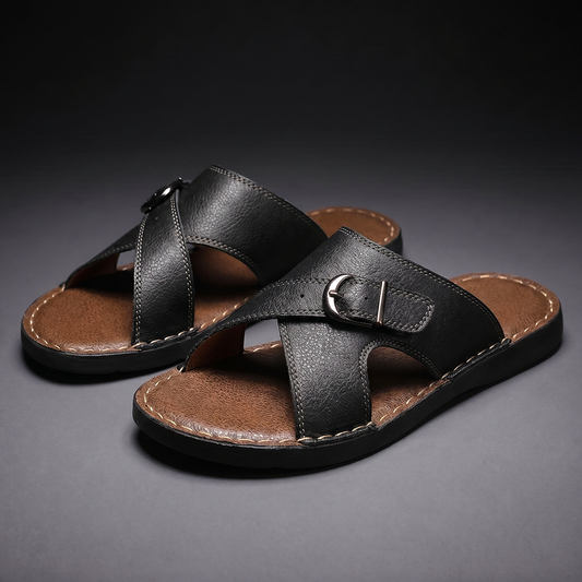 Damen Sandalen mit Kreuzriemen und Schnalle in Seitenansicht