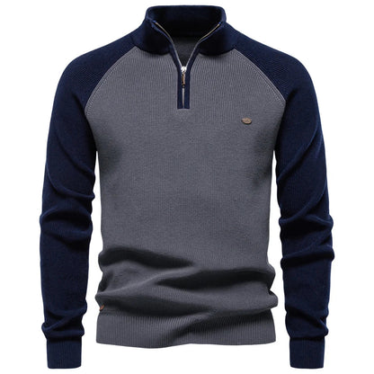 Herren Baumwoll-Pullover mit Stehkragen und Viertelreißverschluss