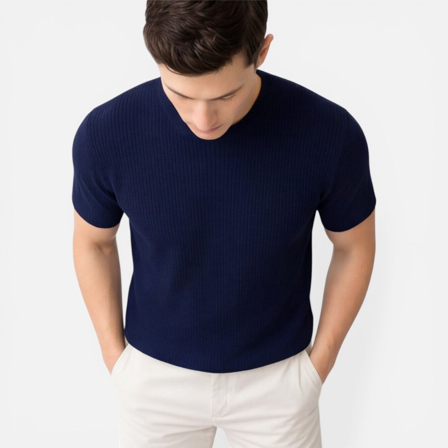 Herren Rippstrick Slim Fit Leichtes T-Shirt