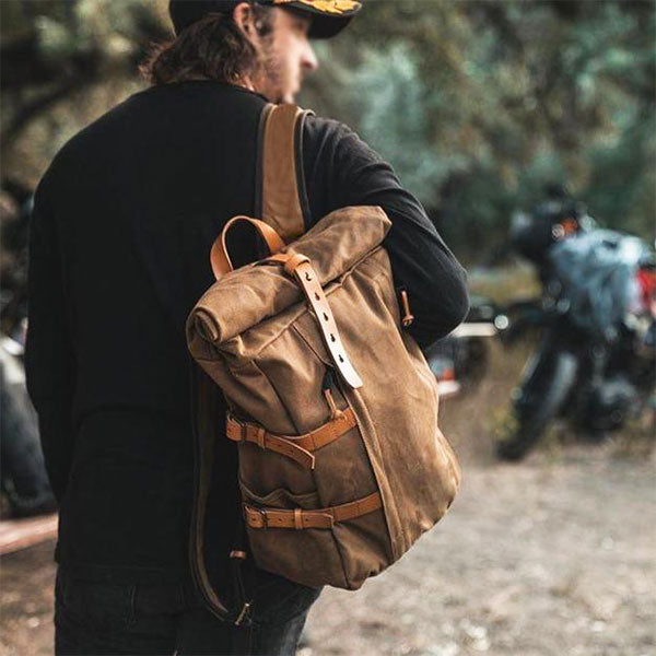 Tom Hollinger |  Canvas Roll-Top Vintage Motorrad Rucksack