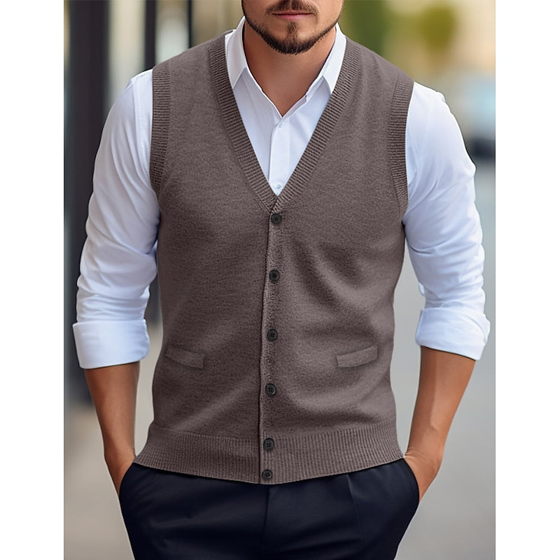 Rückansicht der schlichten Strickweste für stilvolle Outfits