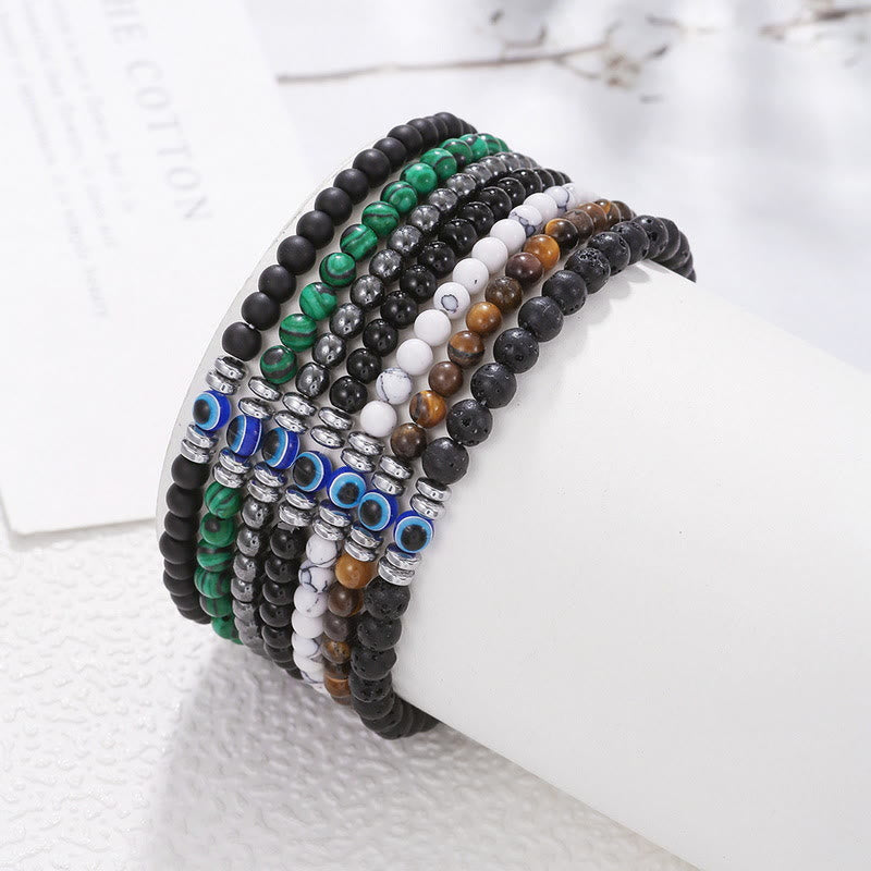 Herrenarmband aus Naturstein mit bösem Blick und Perlen