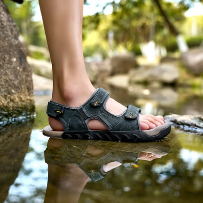 Herren Outdoor-Sandalen aus echtem Leder, atmungsaktiv, rutschfest zum Gehen