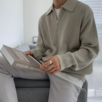 Tom Hollinger | Gemütlicher gestrickter Pullover mit halbem Reißverschluss und verstellbarem Kragen