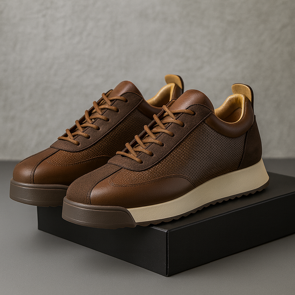 Leder Gepolsterte Sneaker Braun und Schwarz