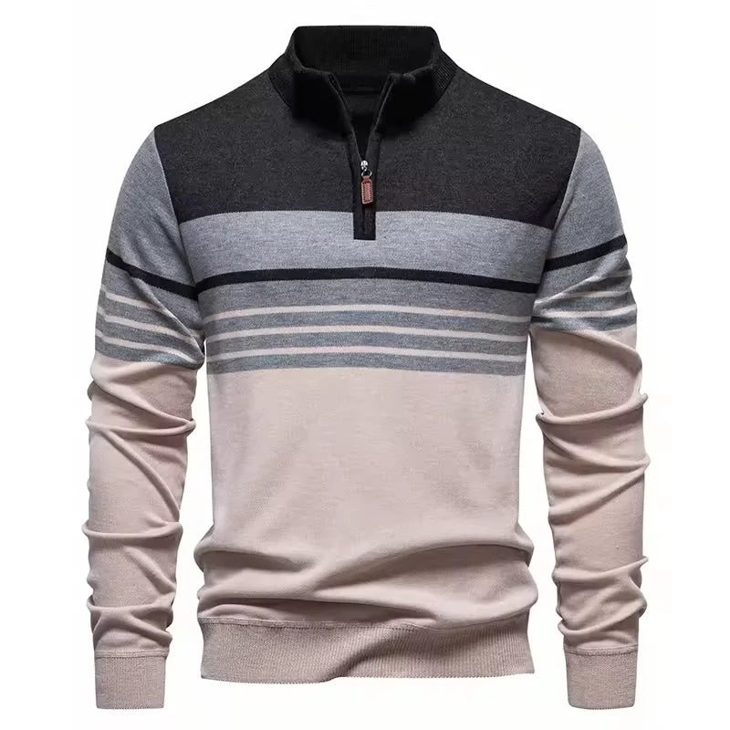 Herren Strickpullover mit Viertel-Reißverschluss und Stehkragen