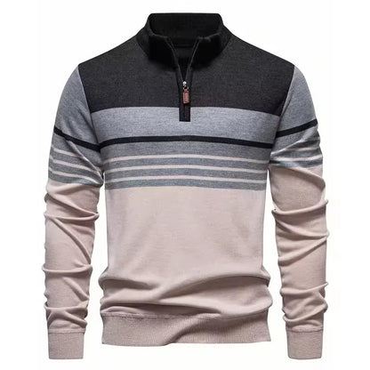 Herren Strickpullover mit Viertel-Reißverschluss und Stehkragen