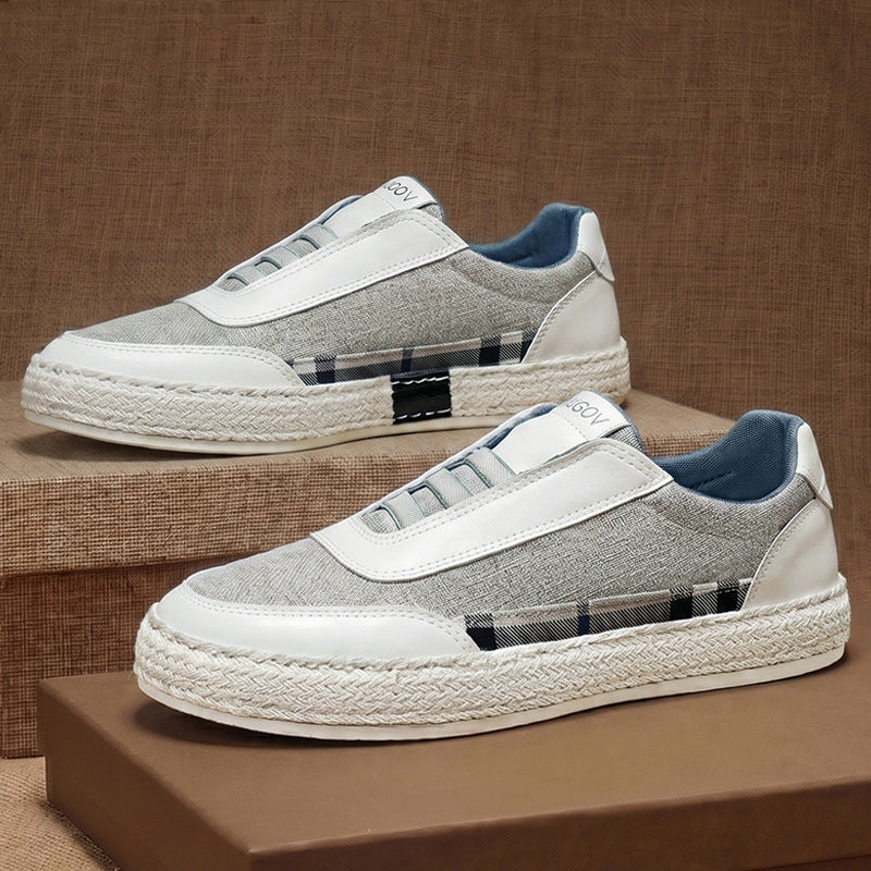 Seitliche Ansicht des Leinen-Sneakers mit Espadrille-Sohle