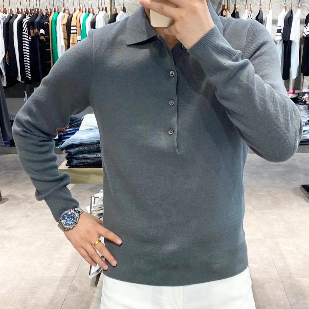Herren Langarm Pullover Polo aus Strick