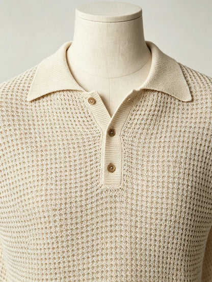 Herren Ärmelloses Strick-Poloshirt Pointelle Strick Schwarz
