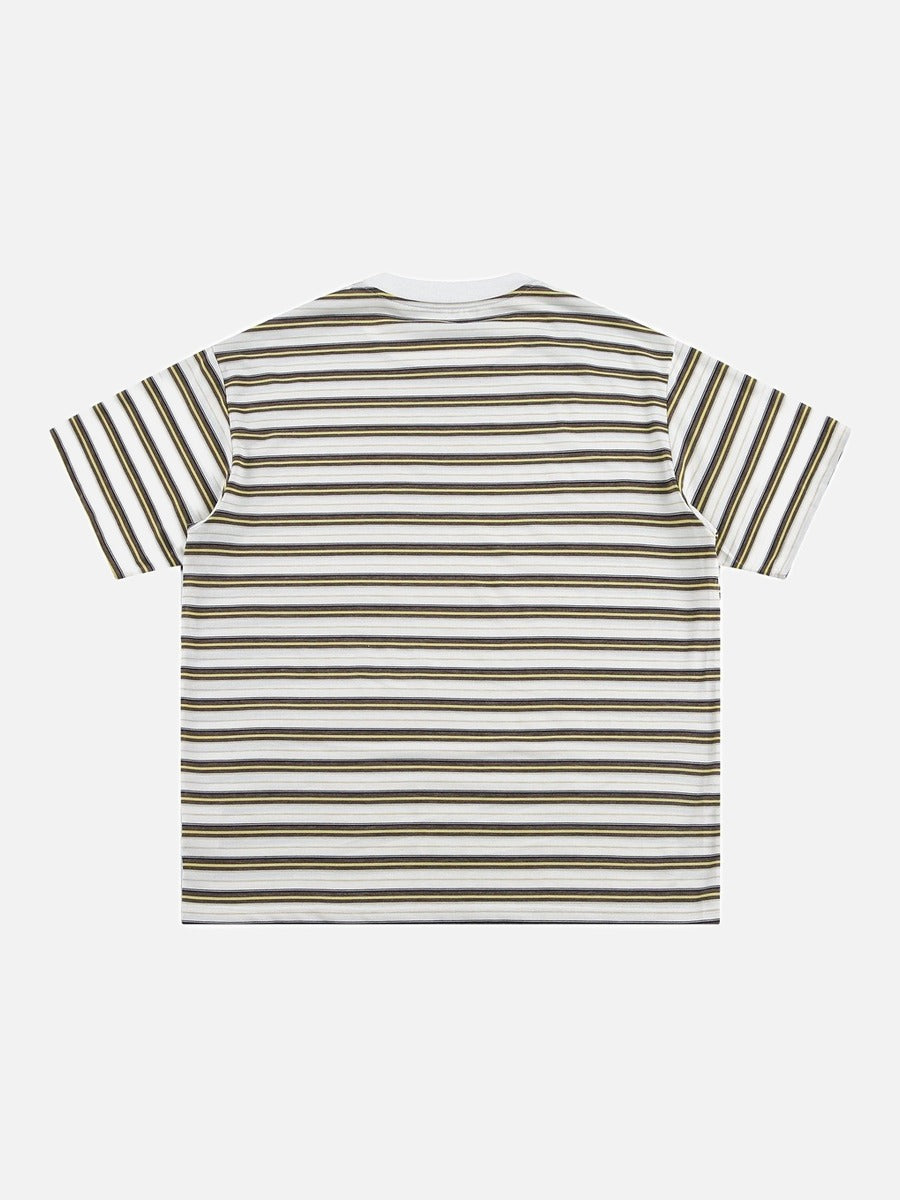 Lässiges gestreiftes Strick-T-Shirt in Braun und Gold
