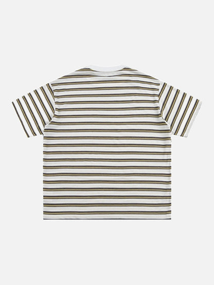 Lässiges gestreiftes Strick-T-Shirt in Braun und Gold