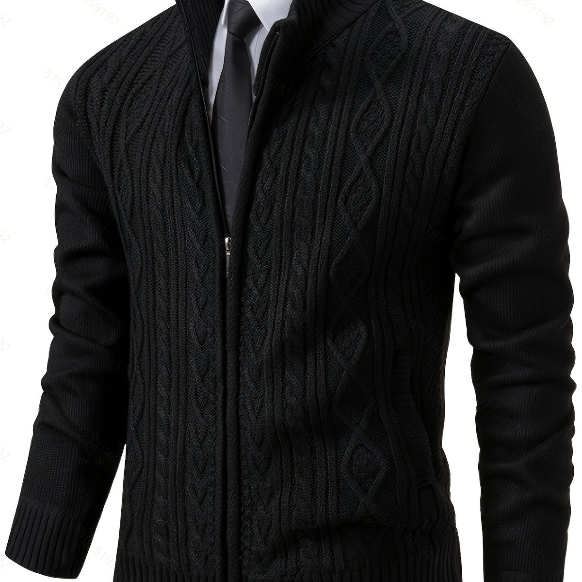 Herren-Strickjacke mit Struktur und Stehkragen in der Vorderansicht
