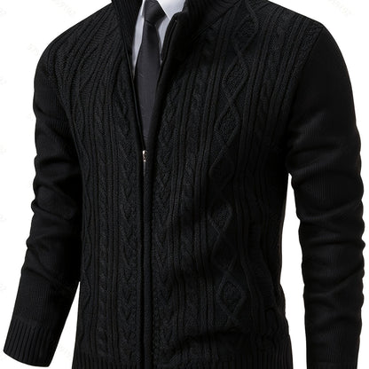 Herren Strickjacke Mit Struktur Und Stehkragen